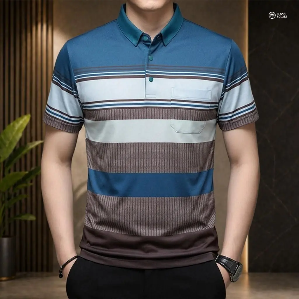 Premium China Stripe Polo - Navy
